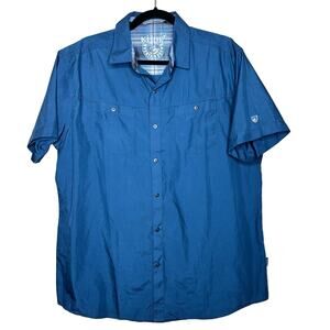 Kuhl Stealth Short Sleeve Snap Button Up Hiking Shirt Fatigue Blue Mens Large
